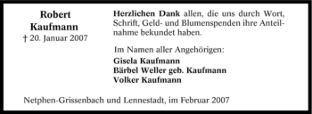 Traueranzeige von Robert Kaufmann von Tageszeitung