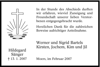 Traueranzeige von Hildegard Sänger von Tageszeitung