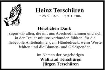Traueranzeige von Heinz Terschüren von Tageszeitung