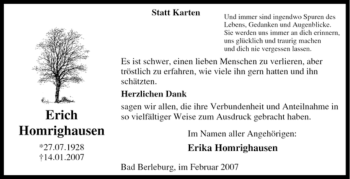 Traueranzeige von Erich Homrighausen von Tageszeitung