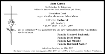 Traueranzeige von Elfriede Pachutzki von Tageszeitung