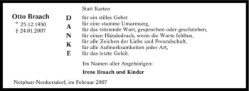 Traueranzeige von Otto Braach von Tageszeitung