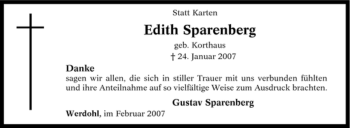 Traueranzeige von Edith Sparenberg von Tageszeitung