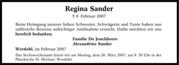 Traueranzeige von Regina Sander von Tageszeitung
