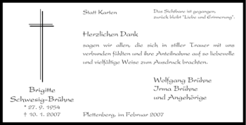 Traueranzeige von Brigitte Schwesig-Brühne von Tageszeitung