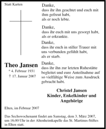 Traueranzeige von Theo Jansen von Tageszeitung