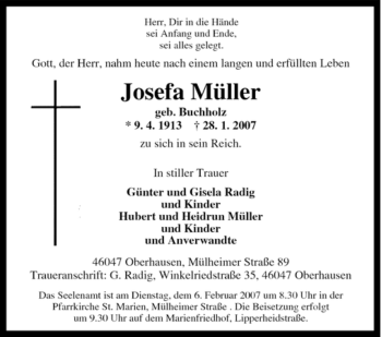 Traueranzeige von Josefa Müller von Tageszeitung