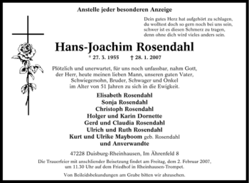 Traueranzeige von Hans-Joachim Rosendahl von Tageszeitung