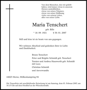 Traueranzeige von Maria Tenschert von Tageszeitung