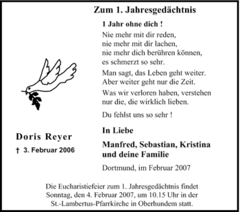Traueranzeige von Doris Reyer von Tageszeitung