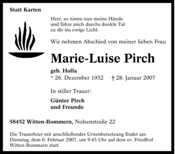 Traueranzeige von Marie-Luise Pirch von Tageszeitung