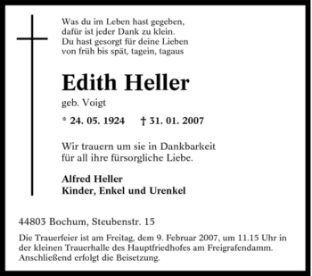 Traueranzeige von Edith Heller von Tageszeitung