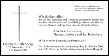 Traueranzeige von Elisabeth Fellenberg von Tageszeitung