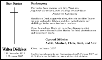 Traueranzeige von Walter Döllekes von Tageszeitung