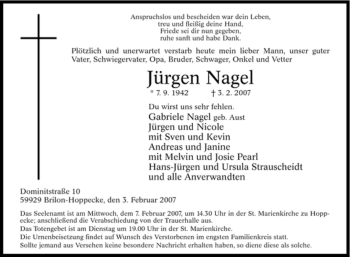 Traueranzeige von Jürgen Nagel von Tageszeitung
