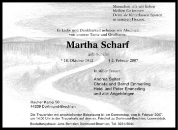 Traueranzeige von Martha Scharf von Tageszeitung
