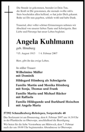 Traueranzeige von Angela Kuhlmann von Tageszeitung