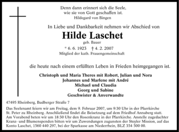 Traueranzeige von Hilde Laschet von Tageszeitung