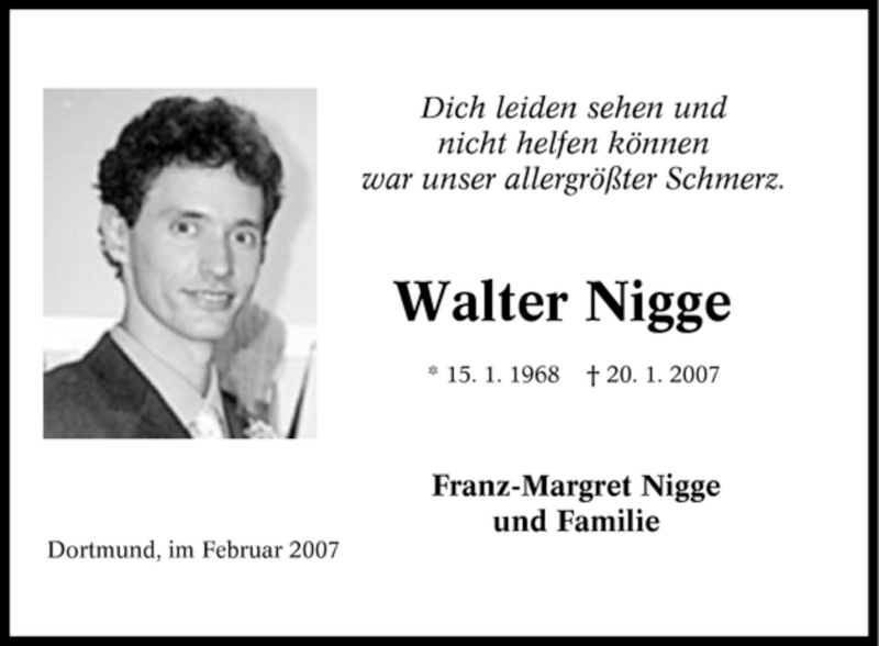  Traueranzeige für Walter Nigge vom 07.02.2007 aus Tageszeitung