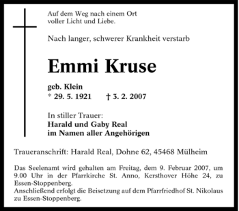 Traueranzeige von Emmi Kruse von Tageszeitung