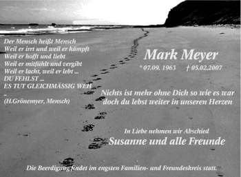 Traueranzeige von Mark Meyer von Tageszeitung