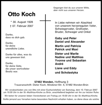 Traueranzeige von Otto Koch von Tageszeitung