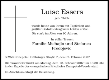 Traueranzeige von Luise Essers von Tageszeitung