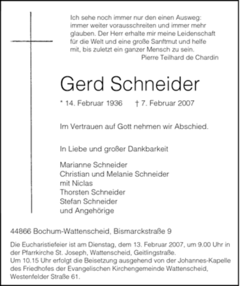Traueranzeige von Gerd Schneider von Tageszeitung