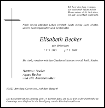 Traueranzeige von Elisabeth Becker von Tageszeitung