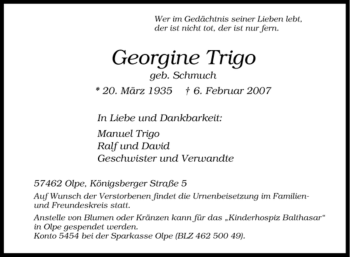 Traueranzeige von Georgine Trigo von Tageszeitung