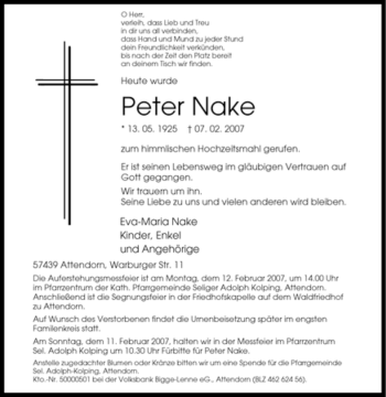 Traueranzeige von Peter Nake von Tageszeitung
