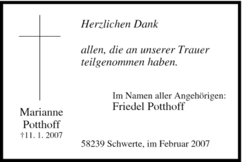 Traueranzeige von Marianne Potthoff von Tageszeitung