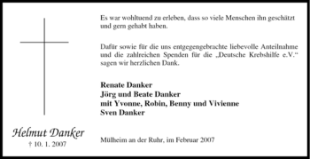 Traueranzeige von Helmut Danker von Tageszeitung