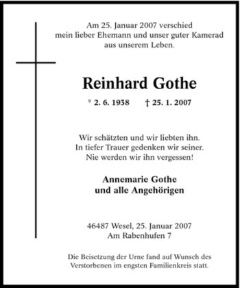 Traueranzeige von Reinhard Gothe von Tageszeitung