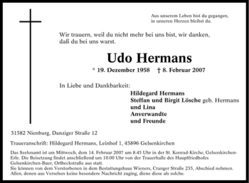 Traueranzeige von Udo Hermans von Tageszeitung