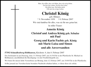 Traueranzeige von Christel König von Tageszeitung