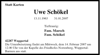Traueranzeige von Uwe Schökel von Tageszeitung