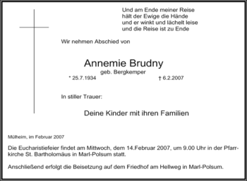 Traueranzeige von Annemie Brudny von Tageszeitung