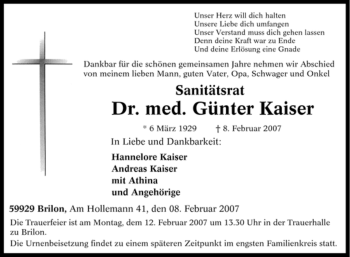 Traueranzeige von Günter Kaiser von Tageszeitung