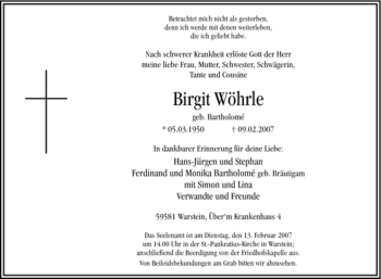 Traueranzeige von Birgit Wöhrle von Tageszeitung