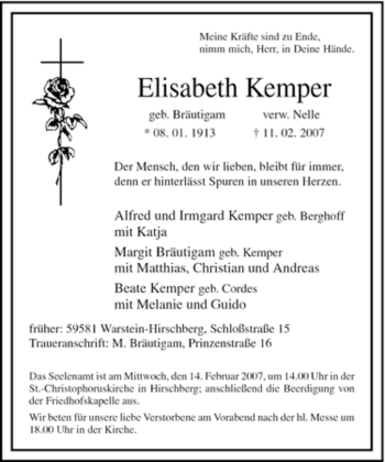 Traueranzeige von Elisabeth Kemper von Tageszeitung