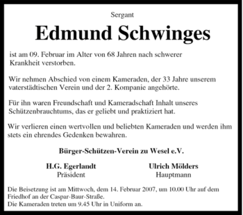 Traueranzeige von Edmund Schwinges von Tageszeitung