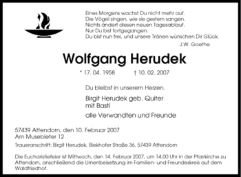 Traueranzeige von Wolfgang Herudek von Tageszeitung