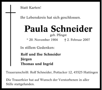 Traueranzeige von Paula Schneider von Tageszeitung