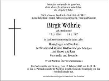 Traueranzeige von Birgit Wöhrle von Tageszeitung