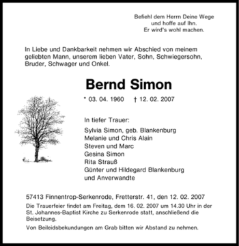 Traueranzeige von Bernd Simon von Tageszeitung