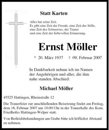 Traueranzeige von Ernst Möller von Tageszeitung
