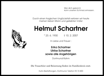 Traueranzeige von Helmut Schartner von Tageszeitung