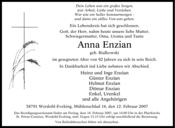 Traueranzeige von Anna Enzian von Tageszeitung