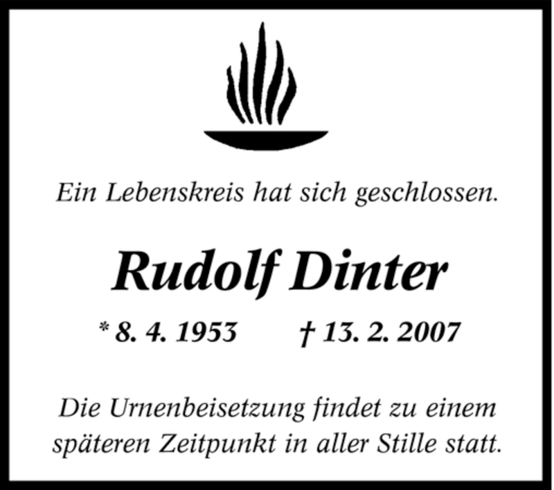  Traueranzeige für Rudolf Dinter vom 15.02.2007 aus Tageszeitung